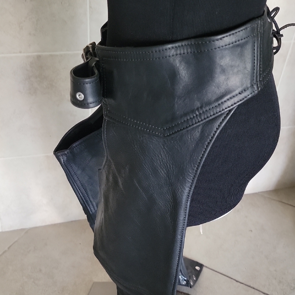 Black Leather Riding Chaps - Picture 5 of 9
